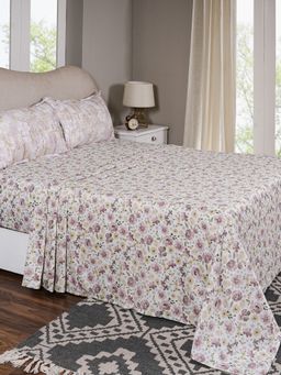 Maspar - Queen Size Pink Floral Bedsheet and Pillow Case