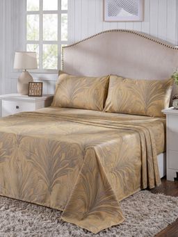 Maspar - King Size Gold Floral Bedsheet and Pillow Case