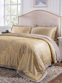 Maspar - Queen Size Gold Floral Duvet Cover and Pillow Case