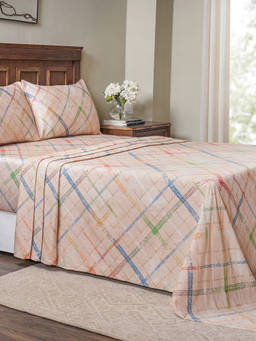 Maspar - Single Beige Geometric Bedsheet and Pillow Case