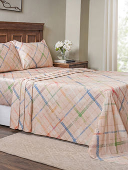 Maspar - Queen Size Beige Geometric Bedsheet and Pillow Case