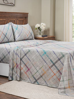 Maspar - Queen Size Grey Geometric Bedsheet and Pillow Case