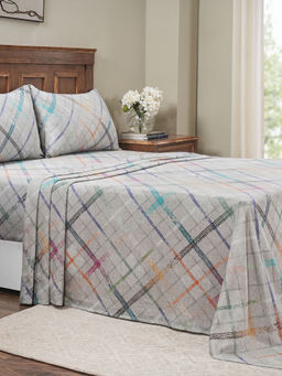 Maspar - King Size Grey Geometric Bedsheet and Pillow Case