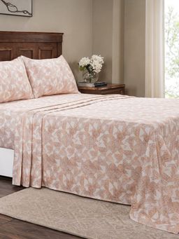 Maspar - Queen Size Orange Geometric Bedsheet and Pillow Case