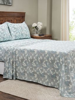 Maspar - Queen Size Blue Geometric Bedsheet and Pillow Case