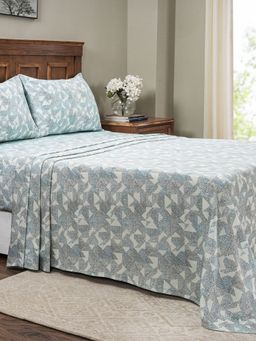 Maspar - King Size Blue Geometric Bedsheet and Pillow Case