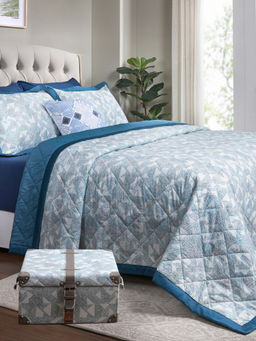 Maspar - Queen Size Blue Geometric Flat Bedding Set
