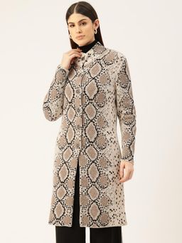 APSLEY - Women Beige Animal Print Long Overcoat