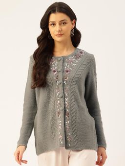 APSLEY - Women Grey Embroidered Cardigan