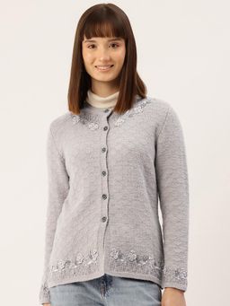 APSLEY - Women Grey Embellished Cardigan