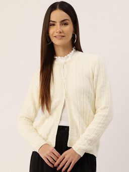 APSLEY - Women Off White Embellished Cardigan