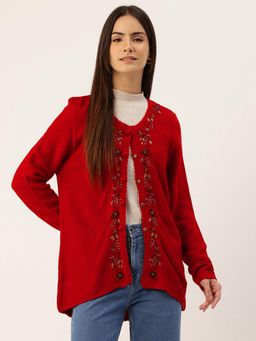 APSLEY - Women Red Embroidered Cardigan
