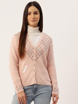 APSLEY - Women Peach Embroidered Cardigan
