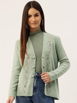 APSLEY - Women Green Embroidered Cardigan