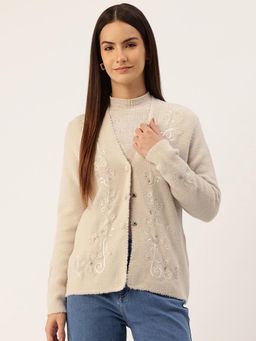 APSLEY - Women Beige Embroidered Cardigan