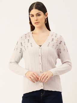 APSLEY - Women Beige Embroidered Cardigan