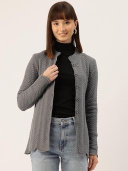 APSLEY - Women Grey Self Design Cardigan