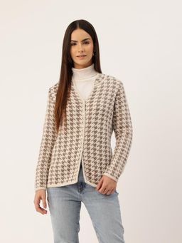 APSLEY - Women Brown Self Design Cardigan