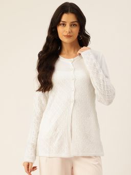 APSLEY - Women White Self Design Cardigan