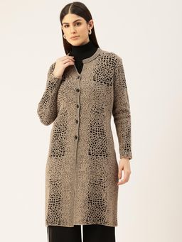 APSLEY - Women Brown Animal Print Full Sleeves Long Overcoat