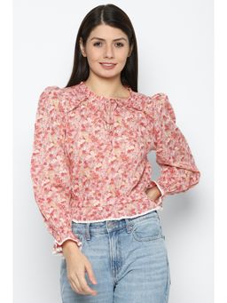 American Eagle - Women Pink Long-sleeve Smocked Blouse