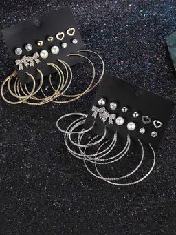 Jewels Galaxy - Gold Plated Multi Studs and Hoop Earrings Set of 12