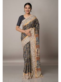 Unnati Silks - Multi Pure Kalamkari Block Printed Silk Saree with Unstitched Blouse