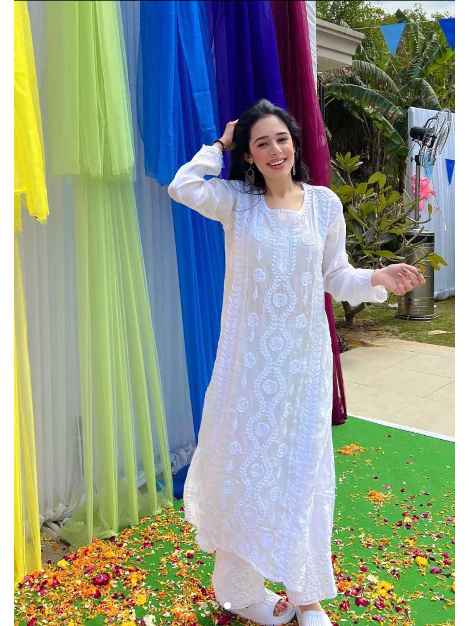 Chikankari Muslin Straight Kurta - White-picture-24