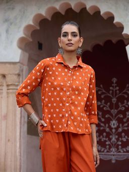 House of Chikankari - Glazed Cotton Hand Block Rust Co-Ord (Set of 2)