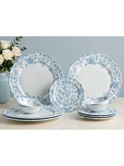 BODHI HOUSE - Porcelain Dinner Plates, Quarter Plates & Katori - Blue Leaf White