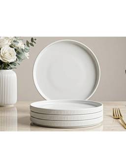 BODHI HOUSE - Porcelain Quarter Plates Chip Resistant Microwave Safe - White (Pack of 4)