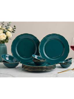 BODHI HOUSE - Gold Rim Porcelain Plates & Bowls - Teal
