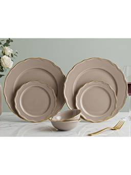 BODHI HOUSE - Gold Rim Porcelain Plates & Bowls - Thunder Grey