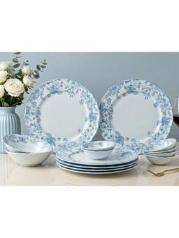 BODHI HOUSE - Porcelain Dinner Plates, Katori's & Serving Bowls - Blue Leaf White
