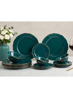 BODHI HOUSE - Gold Rim Porcelain Plates & Bowls - Teal