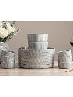 BODHI HOUSE - Porcelain Dinner Plates, Katori's & Serving Bowls - Pearl Grey