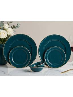 BODHI HOUSE - Gold Rim Porcelain Plates & Bowls - Teal