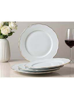 BODHI HOUSE - Gold Rim Porcelain Quarter Plates Chip Resistant Dishwasher Safe - White (Pack of 4)