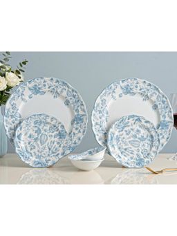 BODHI HOUSE - Porcelain Dinner Plates, Quarter Plates & Katori's - Blue Leaf White