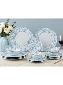 BODHI HOUSE - Porcelain Dinner Plates, Quarter Plates, Katori's & Serving Bowls - Blue Leaf White