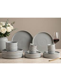 BODHI HOUSE - Porcelain Dinner Plates, Quarter Plates, Katori's & Serving Bowls - Pearl Grey