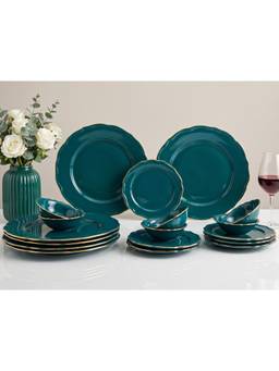 BODHI HOUSE - Gold Rim Porcelain Plates & Bowls - Teal