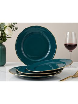 BODHI HOUSE - Gold Rim Porcelain Quarter Plates Chip Resistant Dishwasher Safe - Teal (Pack of 4)