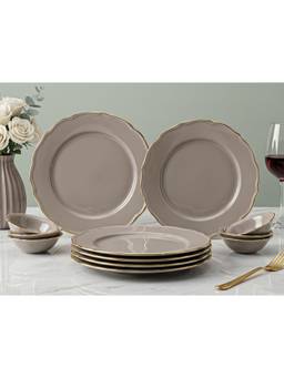 BODHI HOUSE - Gold Rim Porcelain Plates & Bowls - Thunder Grey