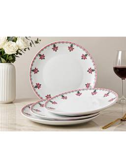 BODHI HOUSE - Pink Blossom Porcelain Quarter Plates Microwave Safe (Pack of 4)