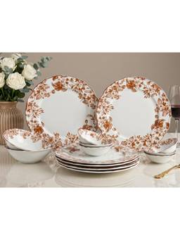 BODHI HOUSE - Porcelain Dinner Plates, Katori's & Serving Bowls - Orange Leaf White