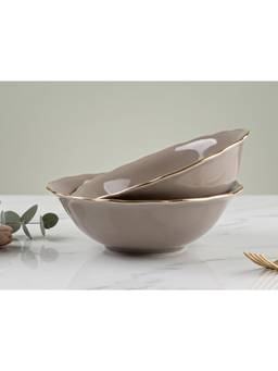 BODHI HOUSE - Gold Rim Porcelain Serving Bowls Chip Resistant - Thunder Grey (Pack of 2)