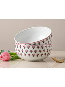 BODHI HOUSE - Pink Blossom Porcelain Serving Bowls Microwave Safe (Pack of 2)