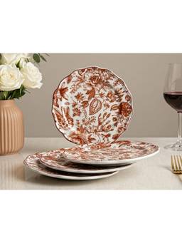 BODHI HOUSE - Orange Leaf White Porcelain Quarter Plates Microwave Safe (Pack of 4)