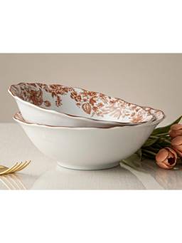 BODHI HOUSE - Orange Leaf White Porcelain Serving Bowls Microwave Safe (Pack of 2)
